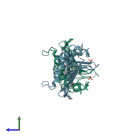 PDB entry 7dqw coloured by chain, side view.
