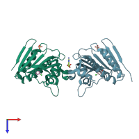 PDB entry 7dqw coloured by chain, top view.