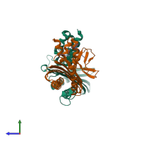 PDB entry 7ds4 coloured by chain, side view.