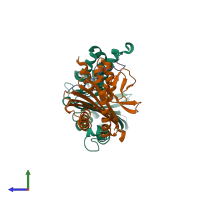 PDB entry 7ds6 coloured by chain, side view.