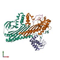 PDB entry 7dsb coloured by chain, front view.