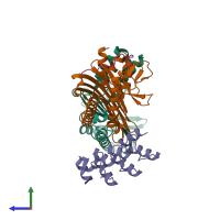 PDB entry 7dsb coloured by chain, side view.