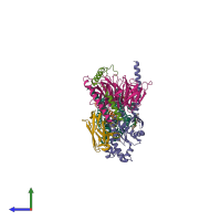 PDB entry 7dty coloured by chain, side view.