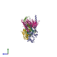 PDB entry 7dty coloured by chain, side view.