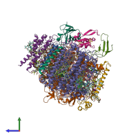 PDB entry 7dwq coloured by chain, side view.