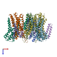 PDB entry 7dyr coloured by chain, top view.