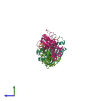 PDB entry 7dzm coloured by chain, side view.