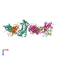 PDB entry 7dzm coloured by chain, top view.