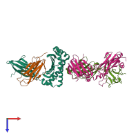 PDB entry 7dzn coloured by chain, top view.
