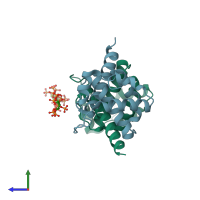 PDB entry 7e1k coloured by chain, side view.