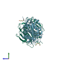 PDB entry 7e31 coloured by chain, side view.