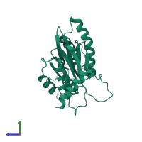 PDB entry 7e55 coloured by chain, side view.