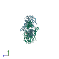 PDB entry 7e5a coloured by chain, side view.