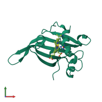 PDB entry 7ead coloured by chain, front view.