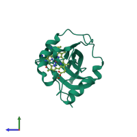 PDB entry 7ead coloured by chain, side view.