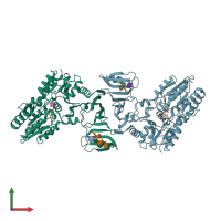 PDB entry 7ec3 coloured by chain, front view.