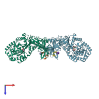 PDB entry 7ec3 coloured by chain, top view.