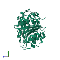 PDB entry 7ecb coloured by chain, side view.