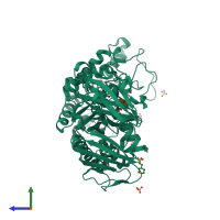 PDB entry 7ehh coloured by chain, side view.