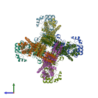 PDB entry 7ej1 coloured by chain, side view.