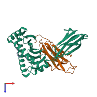 PDB entry 7ejl coloured by chain, top view.