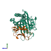 PDB entry 7ejm coloured by chain, side view.