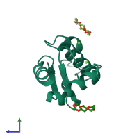 PDB entry 7el4 coloured by chain, side view.