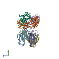 PDB entry 7elx coloured by chain, side view.