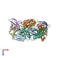PDB entry 7elx coloured by chain, top view.