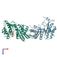 PDB entry 7em2 coloured by chain, top view.