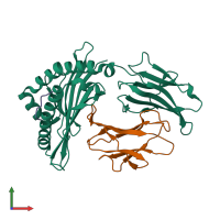 PDB entry 7em9 coloured by chain, front view.