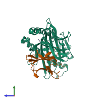 PDB entry 7ema coloured by chain, side view.