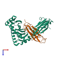 PDB entry 7ema coloured by chain, top view.