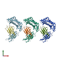 PDB entry 7emc coloured by chain, front view.