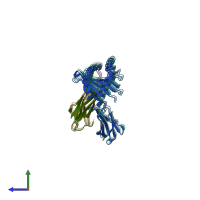 PDB entry 7emc coloured by chain, side view.