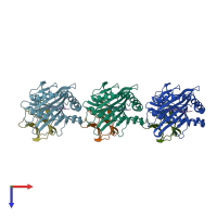 PDB entry 7emc coloured by chain, top view.
