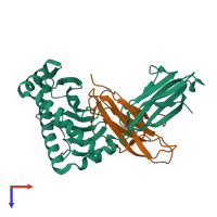 PDB entry 7emd coloured by chain, top view.