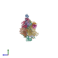 PDB entry 7emf coloured by chain, side view.