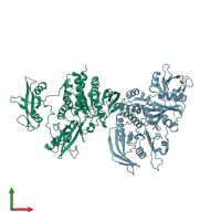 PDB entry 7emn coloured by chain, front view.