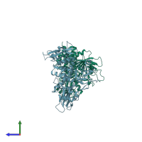 PDB entry 7emn coloured by chain, side view.