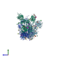 PDB entry 7enf coloured by chain, side view.