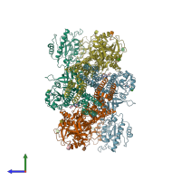 PDB entry 7eor coloured by chain, side view.