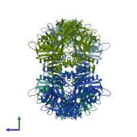 PDB entry 7ep9 coloured by chain, side view.