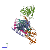 PDB entry 7euo coloured by chain, side view.