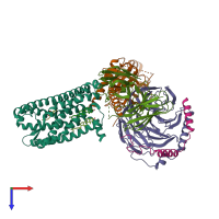 PDB entry 7euo coloured by chain, top view.