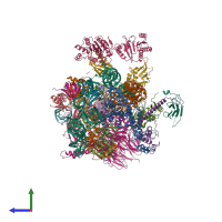 PDB entry 7evo coloured by chain, side view.