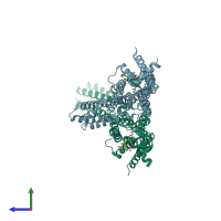 PDB entry 7ezc coloured by chain, side view.