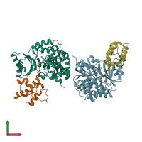 PDB entry 7f2r coloured by chain, front view.