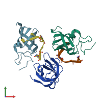 PDB entry 7f3i coloured by chain, front view.