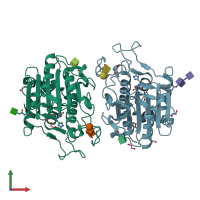 PDB entry 7f5q coloured by chain, front view.
